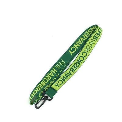 China 460mm Length Custom Woven Neck Lanyards Light Green Logo With Plastic Hook supplier