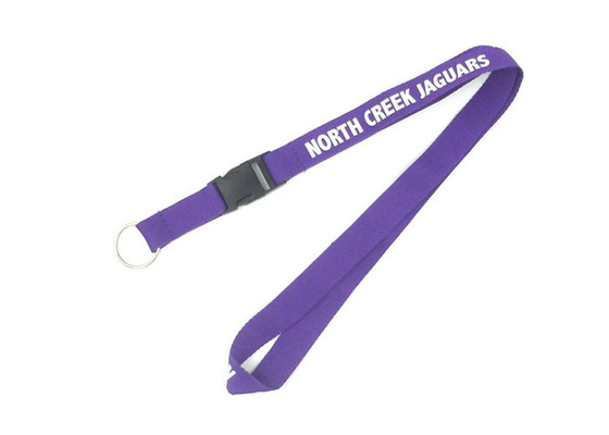 China Durable Purple Imprint Polyester Lanyards Eco Friendly Material With Key Ring supplier